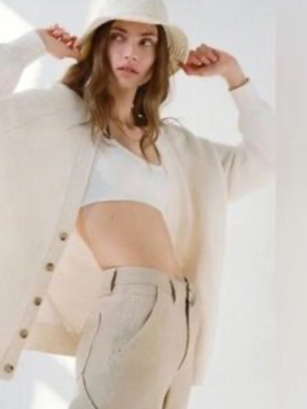 TNA Cream Knitted Long Cardigan